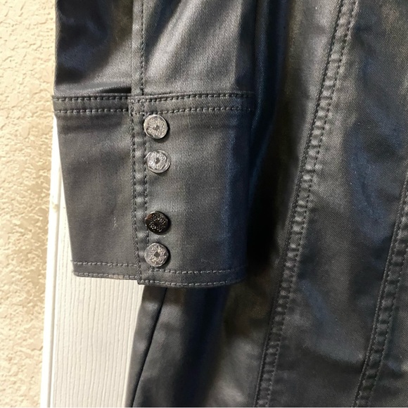 White House Black Market Coated Black Faux Leather Jacket Dress Size 2 - Picture 8 of 15